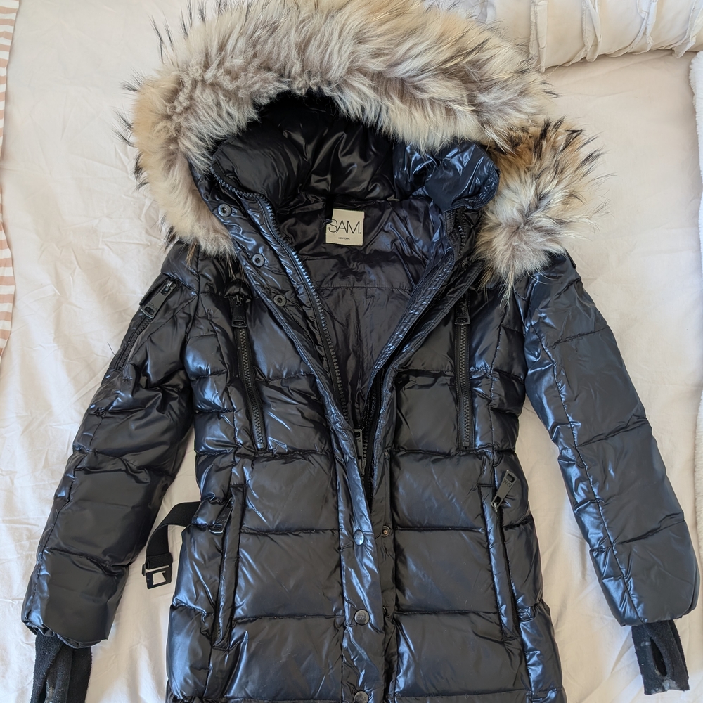 SAM Black Puffer Coat with Fur Hood